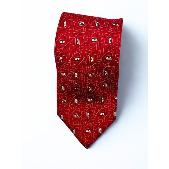 Christian Dior Monsieur Geometric Red Silk Tie Made in USA Fabric VTG - Picture 5 of 10